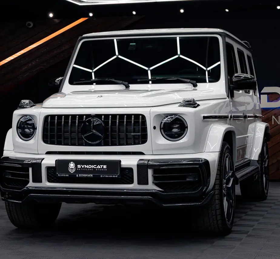 Белый Mercedes-Benz G63 W463 во Владивостоке получил наш обвес — установка в Syndicate Detailing Studio